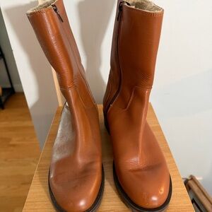 Lamica Women's leather Tan Ankle Boots made in Italy faux shearling size 6.5 37